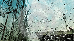 Water droplets on the windscreen when rain.