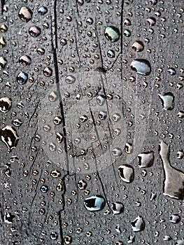 Water droplets on the wooden surface