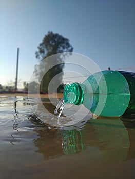 Water dropped from the bottles on the ground