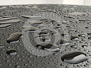 Water drops on black surface Raindrops
