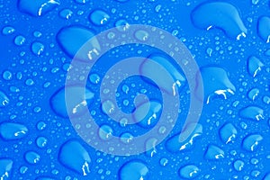 Water drops on a blue background, condensate