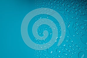 Water Drops on Blue Background. World Water Day Concept. Droplet Texture Surface. Environment Care. CSR