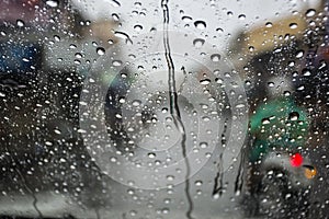 Water drops on car windshield