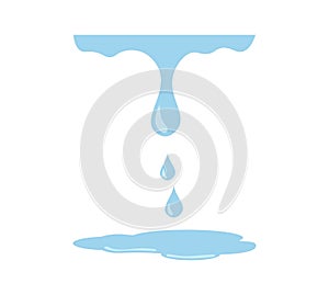 Water drops. Cartoon raindrops. Vector blue flat falling rain. Simple droplets