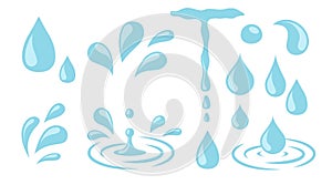 Water drops. Cartoon tears, nature splash elements. Isolated raindrop or sweat, wet droplets of dew shapes. Isolated photo