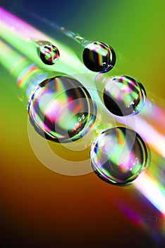 Water drops on CD with colorful rainbow