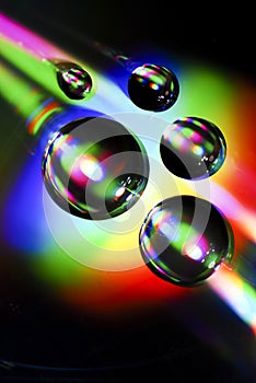 Water drops on CD with colorful rainbow