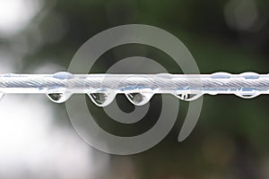 Water drops on a clothes line