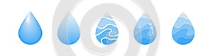 Water drops collection. Water drops flat icons. Water drops logo in modern flat design, isolated on white background. Vector