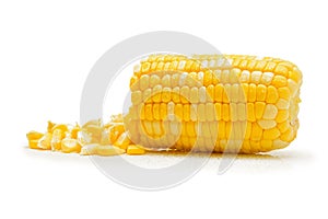 Water drops on corn on white background