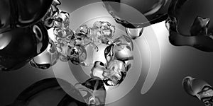 Water drops falling on dark background 3d rendering illustration