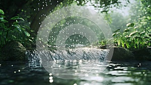Water Drops Falling on a Forest Stream