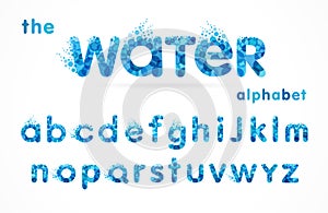 Water drops font, funny blue alphabet, letters and waves