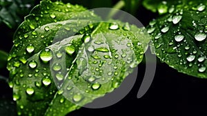 Water Drops on Fresh Green Mint Leaves Texture As Background Defocused