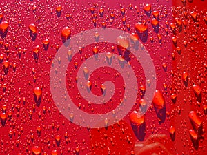 Water drops on freshly waxed red car