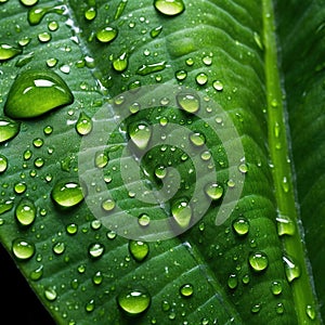 Water drops on green leaf. Rain drops on green leaf macro photo water drops of dew.