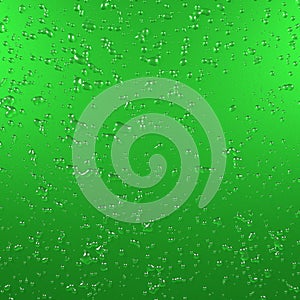 Water drops on green metallic surface. 3d rendering. Graphic illustration