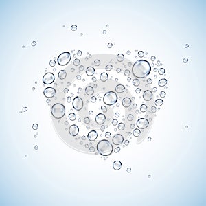 Water drops heart shape blue background