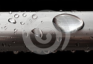 Water drops on misted metal tube