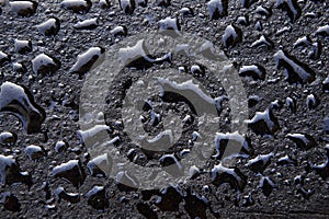 Water drops on oily wooden surface photo