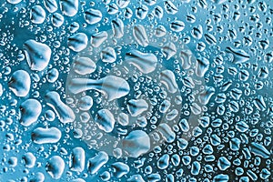 Water Drops Rain Blue Glass Background