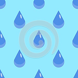 Water drops seamless pattern on blue background. Rain drop Flat design Vector