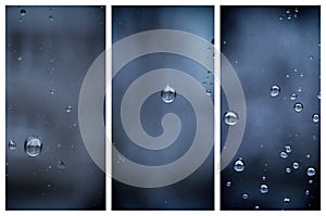 Water drops. Water drops. Set of vertical banners. Abstract blue background