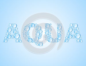 Water drops shaped word AQUA - vector background