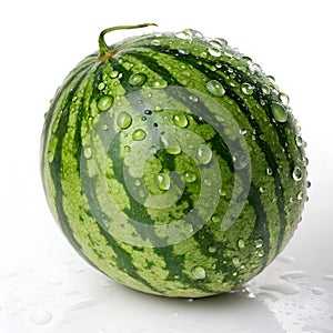 Water Drops Shining on Watermelon Isolated on White Background