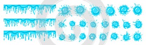 Water drops splash splatter cartoon set stain splat flat dripping splatter liquids drop icon vector