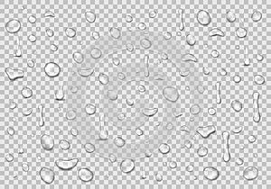 Water drops transparent background. Clean drop condensation. Realistic water background vector illustration