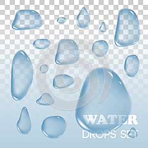 Water drops. Vector objects. Rain on background.