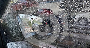 water drops on a washed car windshield