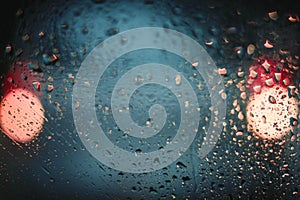 Water drops in the window of a car