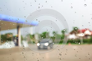 Water drops in the window of the car