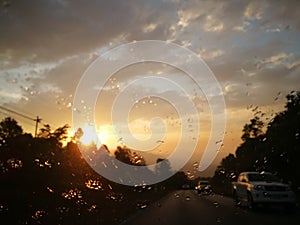 Water drops on the windshield