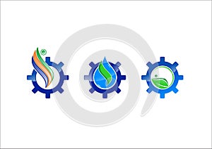 Water ecology gear vector logo icon