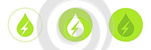 Water energy icons set. Ecology in a drop of water. Green energy