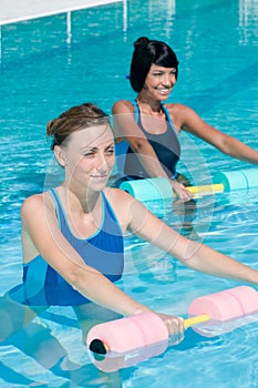 Water exercising with aqua dumbbell