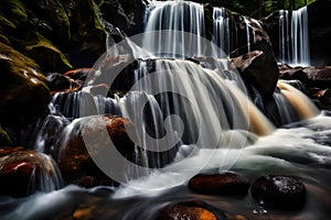 WATER FALL IN MOUNTAINS GENERATED BY AI TOOL photo