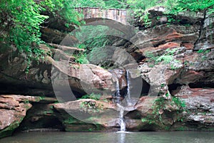 Water fall and stone bridge