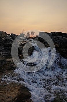 The water fall during sunset