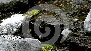 Water falling down man made waterfall in a garden