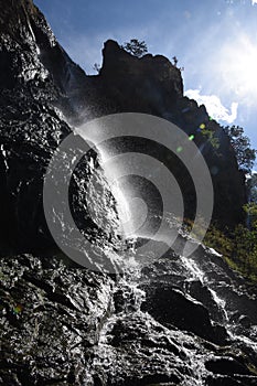 Water falling off a cliff creating a water falls.