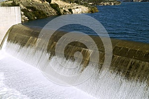 Water falling over dam during rainy season