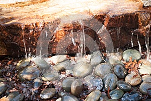 Water falling on rocks