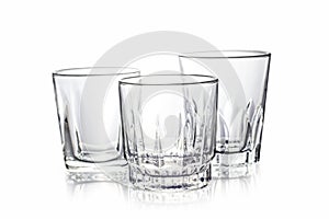 Water falling in Three glass on isolate background.