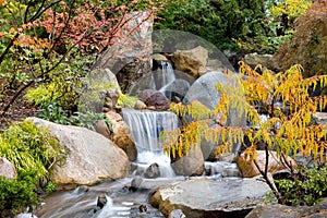 Water falls at Frederik Meijer`s garden in Grand Rapids, Michigan