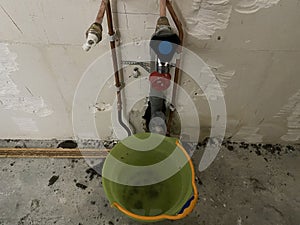 A water faucet during the construction of a home