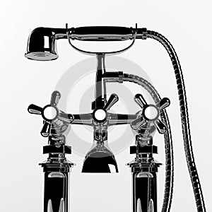 Water faucet with a shower on a white background.